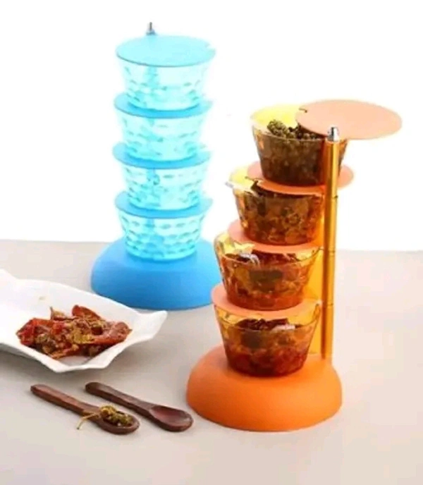 Multipurpose 360 Degree Rotating Spice Rack Storage Box Pickle Tower Container Set  - Multicolored