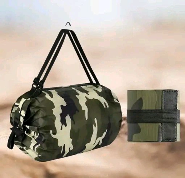 Folding Supermarket Grocery Shopping Bag With Zipper - Military Camp Green