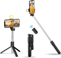 3 In 1 Bluetooth Selfie Stick With Flashlight &  With Remote - Black