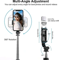 3 In 1 Bluetooth Selfie Stick With Flashlight &  With Remote - Black