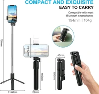 3 In 1 Bluetooth Selfie Stick With Flashlight &  With Remote - Black