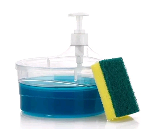2 In 1 Liquid Soap Dispenser With Pump And Sponge - White