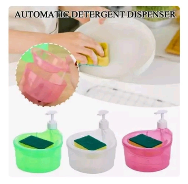 2 In 1 Liquid Soap Dispenser With Pump And Sponge - White