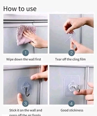 Self Adhesive Transparent Wall Hooks - TRANSPARENT, PACK OF 20