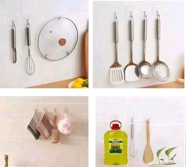 Self Adhesive Transparent Wall Hooks - TRANSPARENT, PACK OF 20