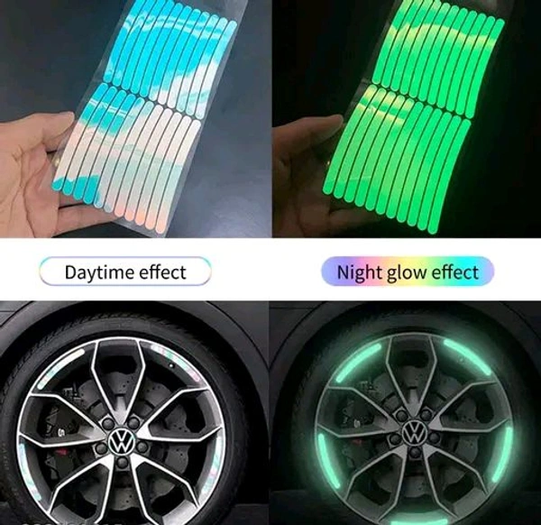 Self Adhesive Car Bike Wheels Rim Radium Sticker - Radium Rainbow, Set Of 20 pcs
