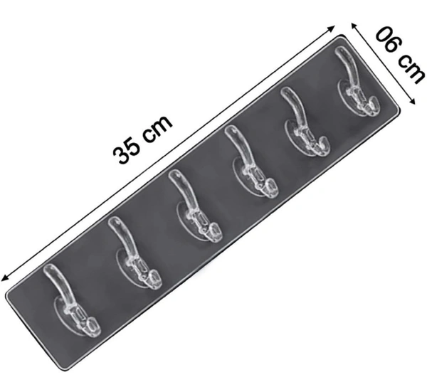 Multipurpose Self Adhesive Transparent Heavy Duty Wall Hook Strip - TRANSPARENT, 6 HOOKS