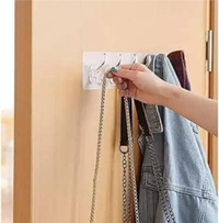 Multipurpose Self Adhesive Transparent Heavy Duty Wall Hook Strip - TRANSPARENT, 6 HOOKS
