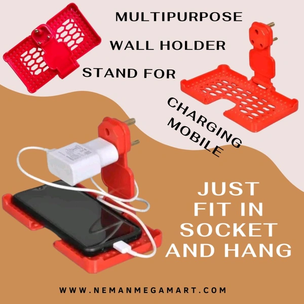 Multipurpose Wall Holder Stand For Charging Mobile - Red, PACK OF 1