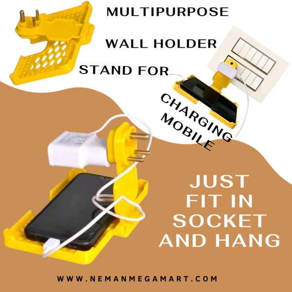 Multipurpose Wall Holder Stand For Charging Mobile - Yellow, PACK OF 1