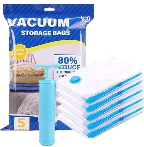 Reusable Vaccum Storage Bags With Pump - Pack Of 5