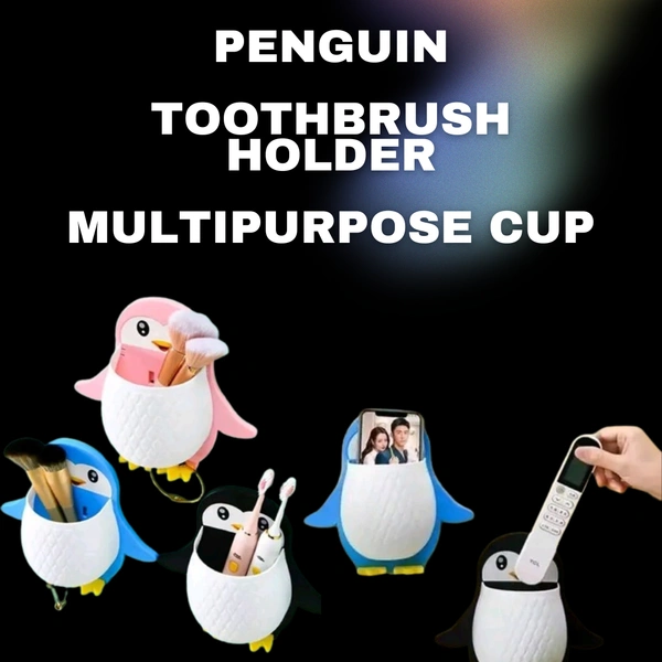 Wall Mount Penguin Toothbrush Holder Multipurpose Cup - PACK OF 2