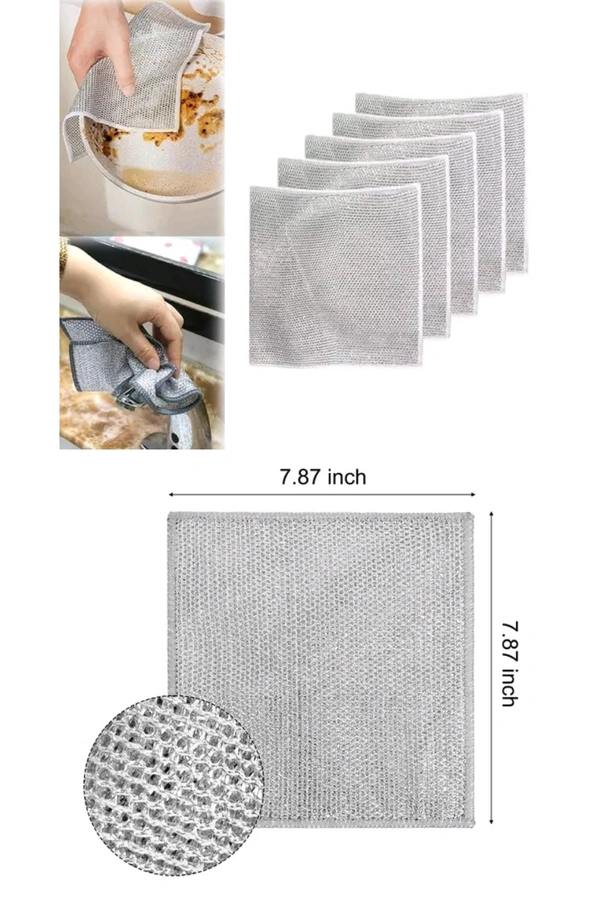 Pack Of 5 Multipurpose Non Scratch Wire Dish Cloth Rag - PACK OF 5