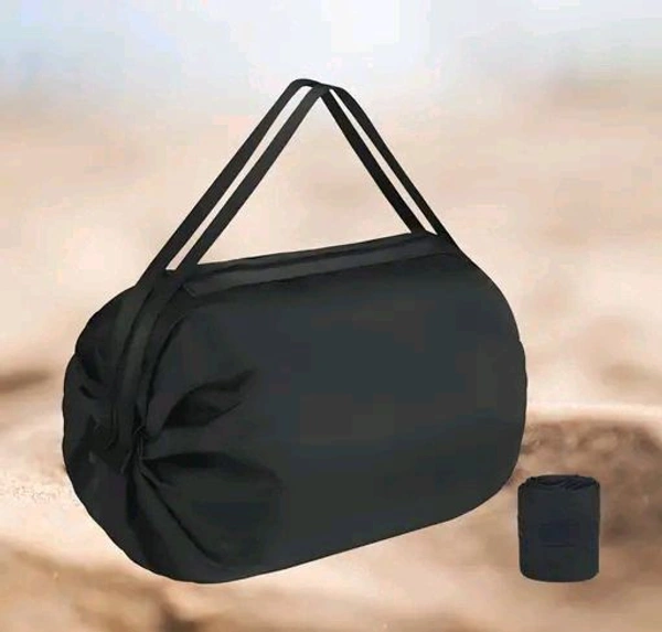 Folding Supermarket Grocery Shopping Bag With Zipper - Black