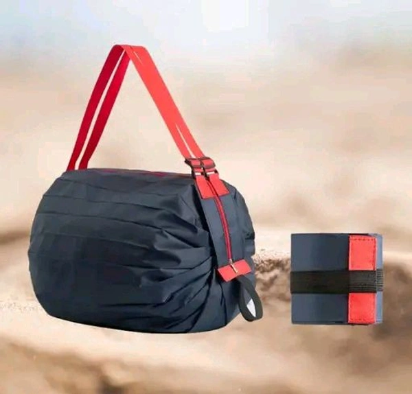 Folding Supermarket Grocery Shopping Bag With Zipper - Black With Red Handle