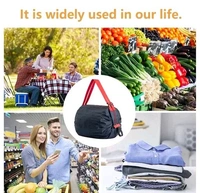 Folding Supermarket Grocery Shopping Bag With Zipper - Black With Red Handle