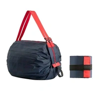 Folding Supermarket Grocery Shopping Bag With Zipper - Black With Red Handle