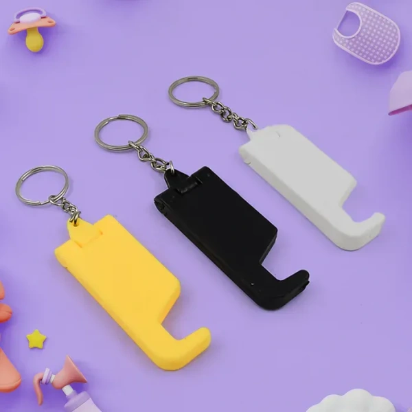 2 in 1 Plastic Keychain with Mobile Stand / Phone Holder (Multicolor)