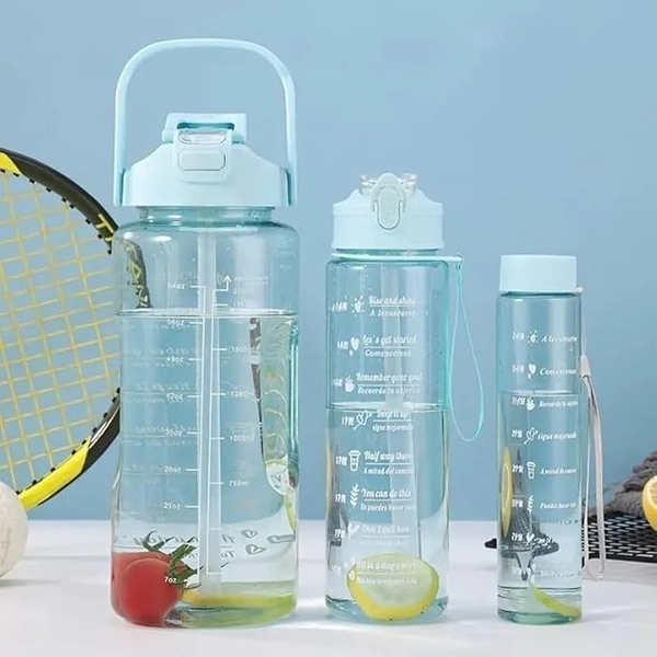 3-in-1 Motivational Water Bottle Set – 2L, 900ml & 500ml Leakproof BPA-Free Sipper Combo with Time Markers