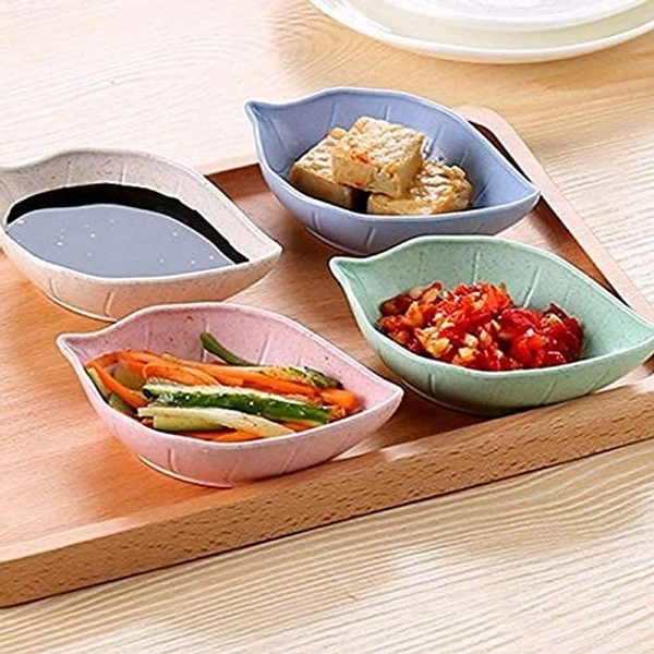 4-Piece Leaf Shape Mini Dipping Bowls – Stylish Ceramic Saucer Set for Chutney, Soy Sauce & Appetizers (Random Colors)