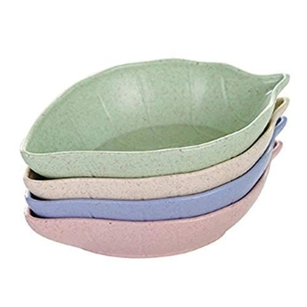 4-Piece Leaf Shape Mini Dipping Bowls – Stylish Ceramic Saucer Set for Chutney, Soy Sauce & Appetizers (Random Colors)