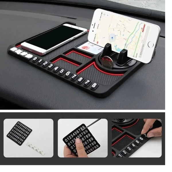 Multi-Functional Car Dashboard Anti-Slip Pad | Integrated Phone Holder & Parking Number Plate Mat