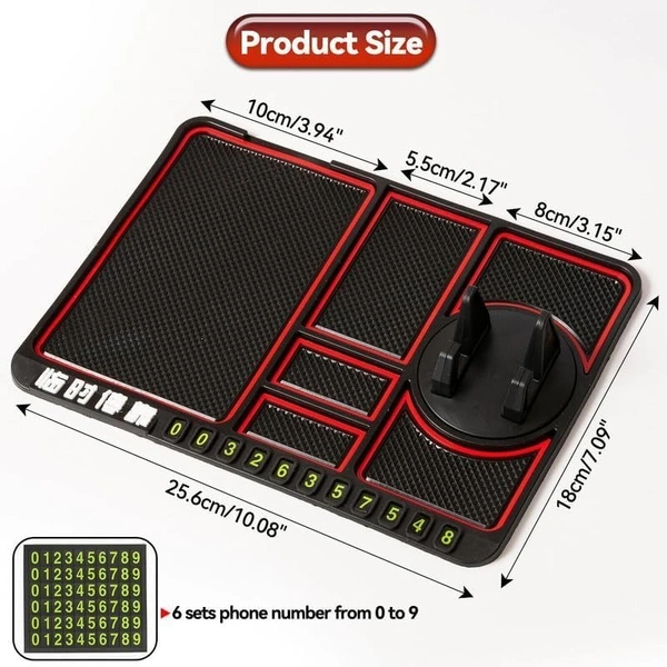 Multi-Functional Car Dashboard Anti-Slip Pad | Integrated Phone Holder & Parking Number Plate Mat