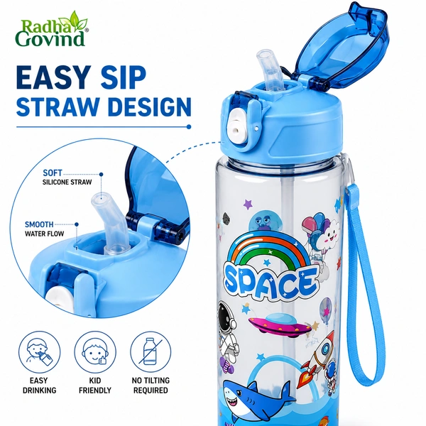 900ml Kids Space Water Bottle with Straw – BPA Free Leak-Proof Sipper Bottle for School, Travel, Sports & Outdoor Activities