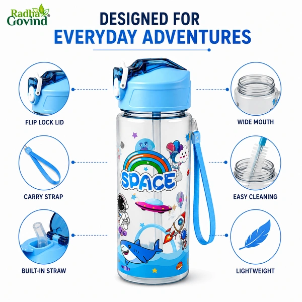 900ml Kids Space Water Bottle with Straw – BPA Free Leak-Proof Sipper Bottle for School, Travel, Sports & Outdoor Activities