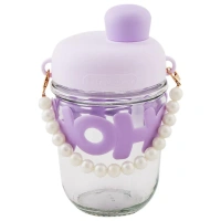 HOHO Aesthetic Glass Sipper Bottle with Designer Pearl Handle Stra