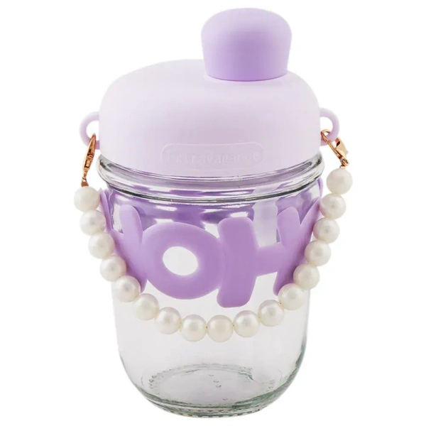 HOHO Aesthetic Glass Sipper Bottle with Designer Pearl Handle Stra