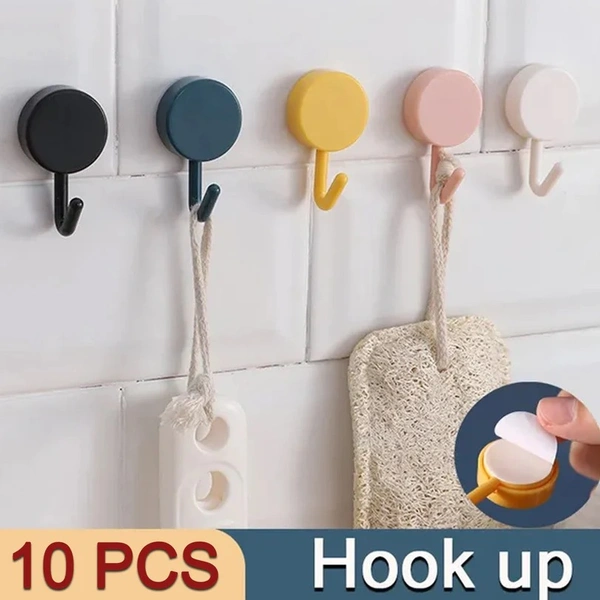 (Pack Of 10) SELF ADHESIVE STICKY HOOK, SMALL WALL HOOKS, Hooks