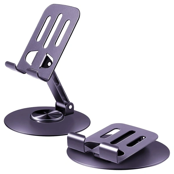 Premium Foldable Stainless Steel Mobile Stand | 360° Rotatable Tabletop Desk Phone Holder | Height Adjustable & Portable Dock for All Smartphones & Tablets (Purple)