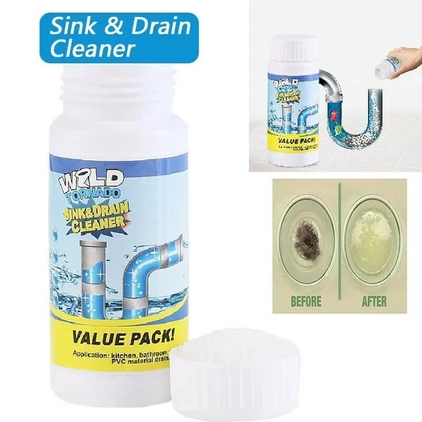 Wild Tornado Sink & Drain Cleaner, Powerful & Clog Remover Sink Cleaning Powder, Automatic Toilet Blockage Cleaner, Blockage in Washbasin, Septic Tank, Sinks, Pipes