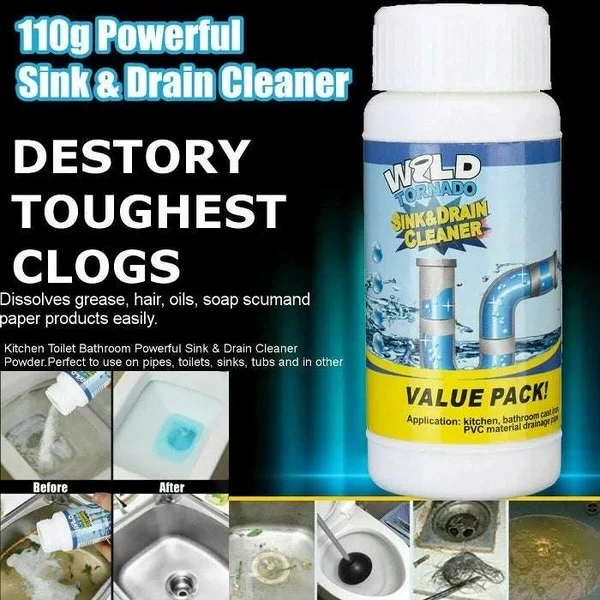 Wild Tornado Sink & Drain Cleaner, Powerful & Clog Remover Sink Cleaning Powder, Automatic Toilet Blockage Cleaner, Blockage in Washbasin, Septic Tank, Sinks, Pipes