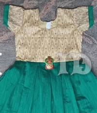 1114/chanderi Green Full Frock - 8yr