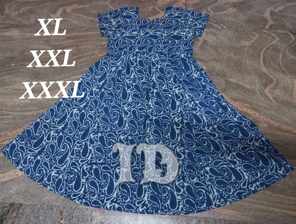 1117/indigo Handblock Anarkali Kurti  - XL