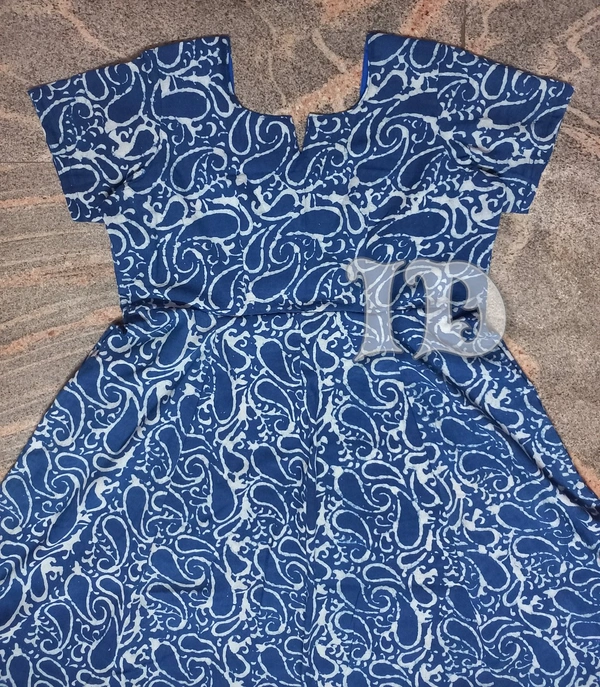 1117/indigo Handblock Anarkali Kurti  - XL