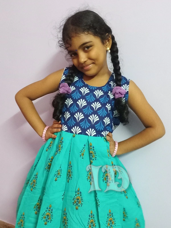 1088/green Soft Cotton Frock - 7yr