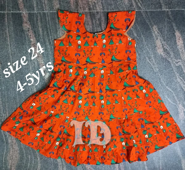 1129/orange Soft Cotton Frock  - 4yr