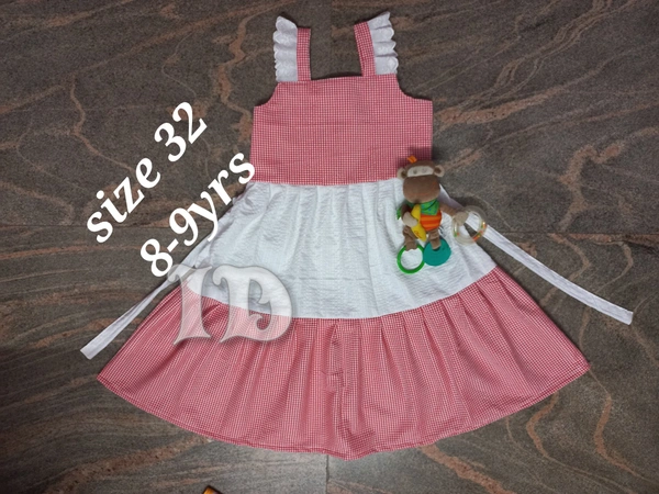 1162/Red Popcorn 3tier Frock - 5yr