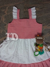 1162/Red Popcorn 3tier Frock - 5yr