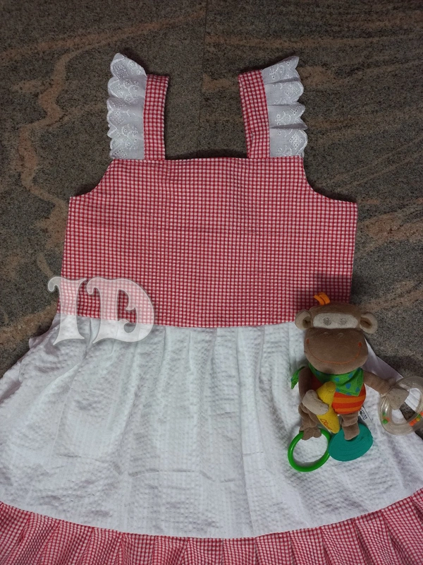1162/Red Popcorn 3tier Frock - 5yr