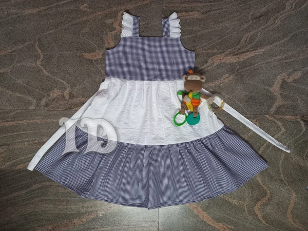 1163/ Blue Popcorn 3tier Frock - 3yr