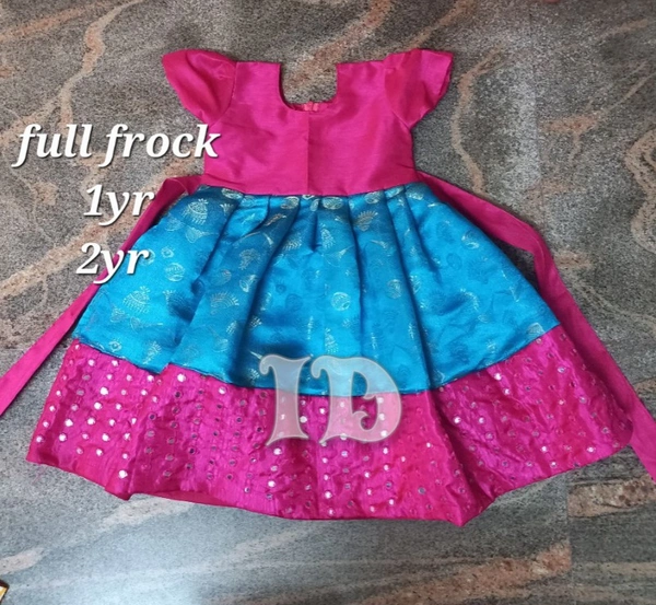 1188/blue Brocade Full Frock - 2yr