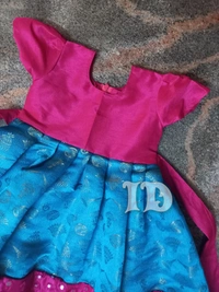 1188/blue Brocade Full Frock - 2yr