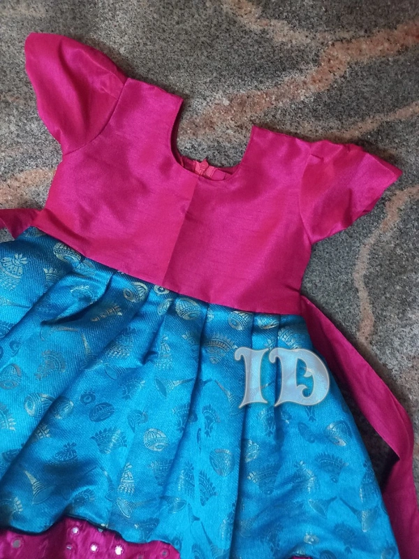 1188/blue Brocade Full Frock - 2yr