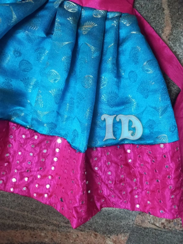 1188/blue Brocade Full Frock - 2yr
