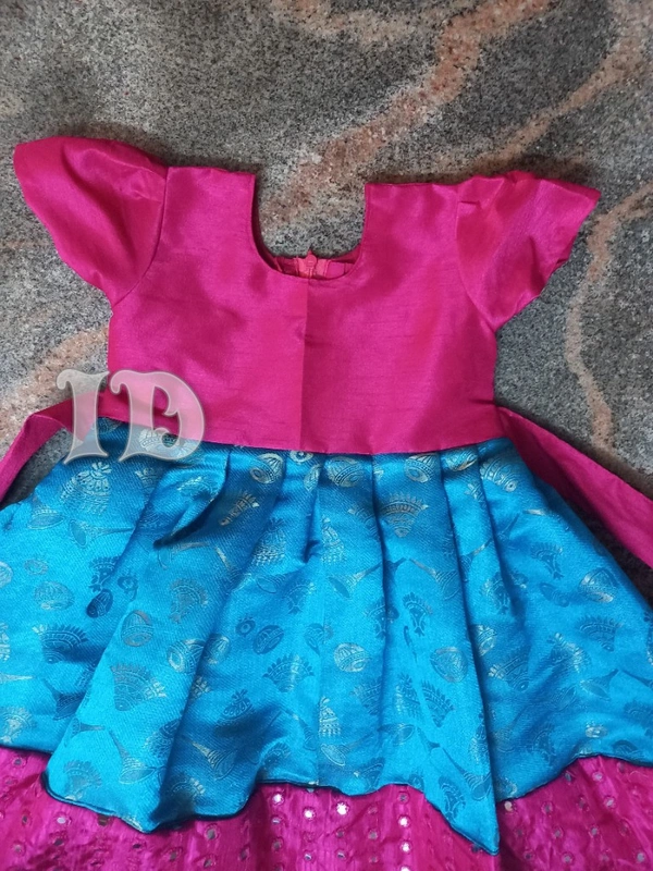 1188/blue Brocade Full Frock - 2yr