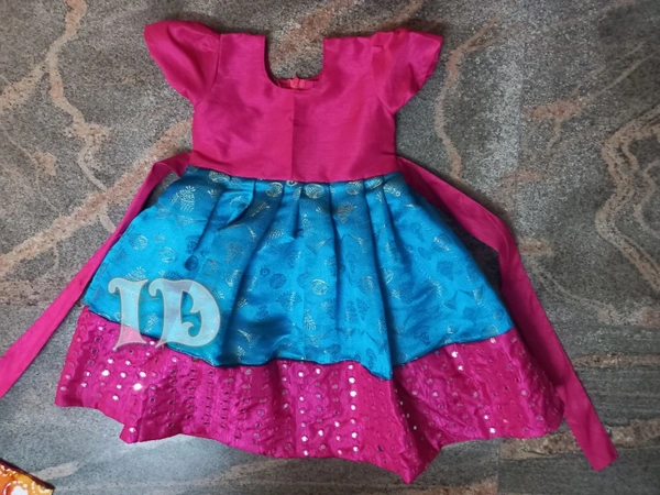 1188/blue Brocade Full Frock - 2yr